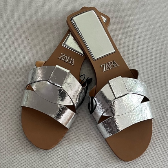 Zara Silver Sandals with Reflective Straps - Picture 1 of 4